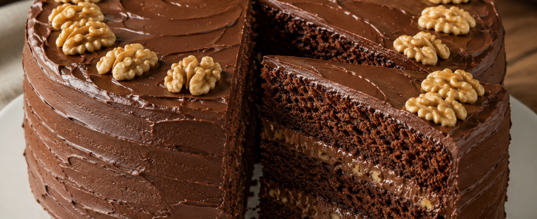 Bolo de chocolate e nozes
