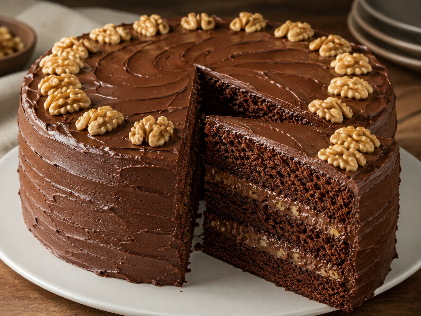 Bolo de chocolate e nozes